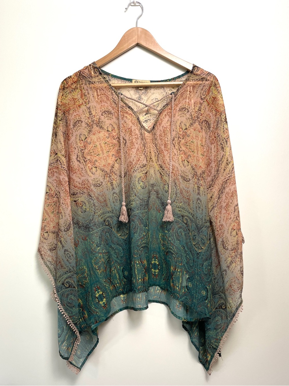 Democracy Ombre Poncho Top in Teal and Peach